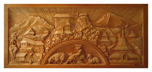 Vyrezávaný obraz Slovenka, drevorezba